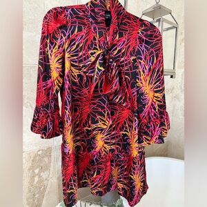 Kate Spade Red, Black, Pink Chrysanthemum Dress